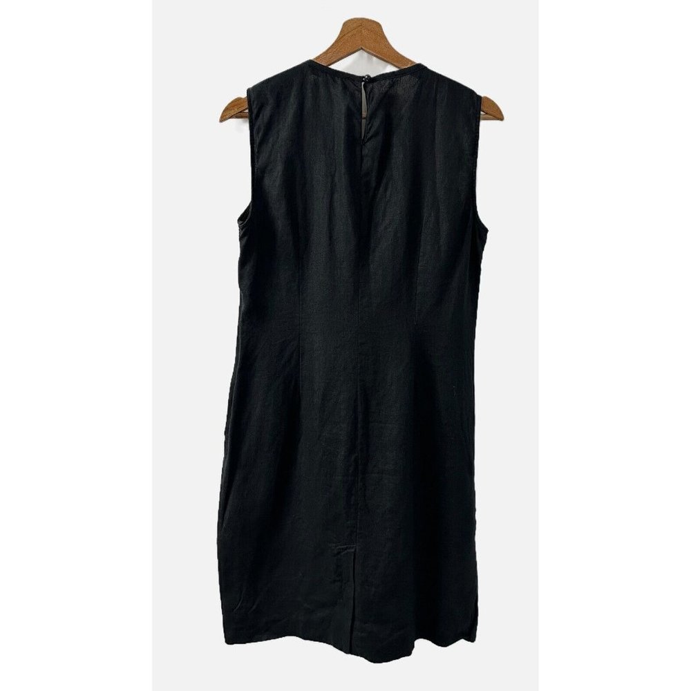 Adrienne Vittadini Women's Sleeveless Ruffle Dress Size 8 Black 100% Linen Woven - Picture 2 of 5